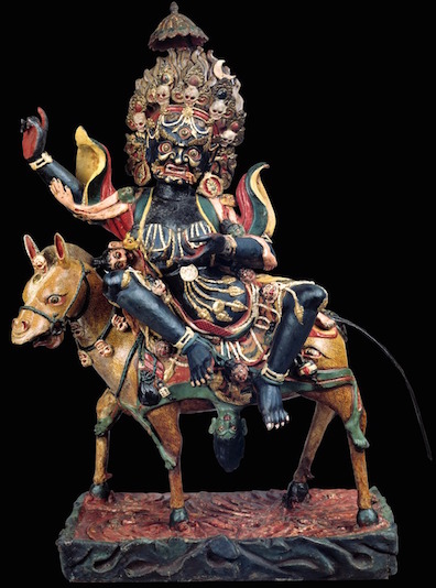 Glorious Goddess, the Queen Who Repels Armies Shri Devi, Magzor Gyalmo; Tibet or Mongolia; 19th century Wood, Wire armature, pÃ¢pier-maché, glue, pigments and gilding; Rubin Museum of Art; C2002.38.1 (HAR 65251).