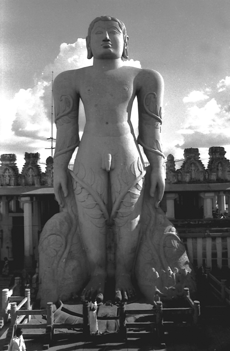 Bahubali; Shravanbelagola, Karnataka, India; 981 CE; H 60 feet (20m); Photograph by Robert J. Del Bonta.