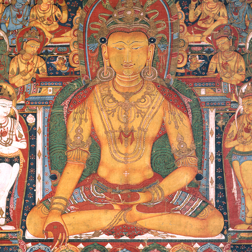 Buddha Ratnasambhava with Wealth Deities; Tibet; early to mid-14th century; pigments on cloth; Rubin Museum of Art; C2005.16.39 (HAR 65462)