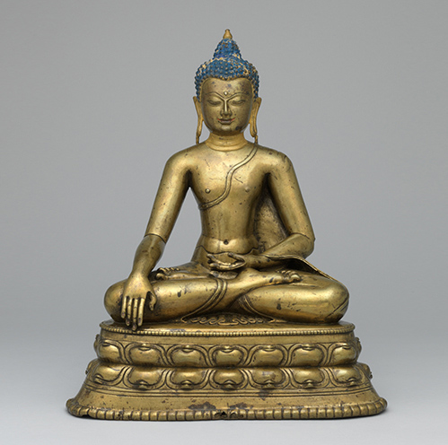 Shakyamuni Buddha; Tibet; 13th century; gilt copper alloy with pigment; Rubin Museum of Art; C2005.16.31 (HAR 65454)