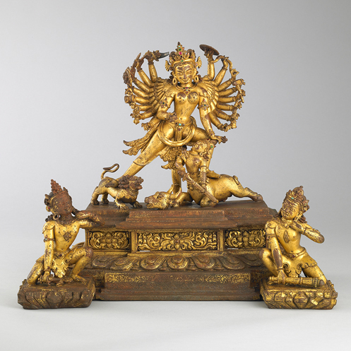 Durga Killing the Buffalo Demon (Durga Mahisasuramardini); Nepal; 12th or 13th century; gilt copper alloy; Rubin Museum of Art; C2005.16.11 (HAR 65433)