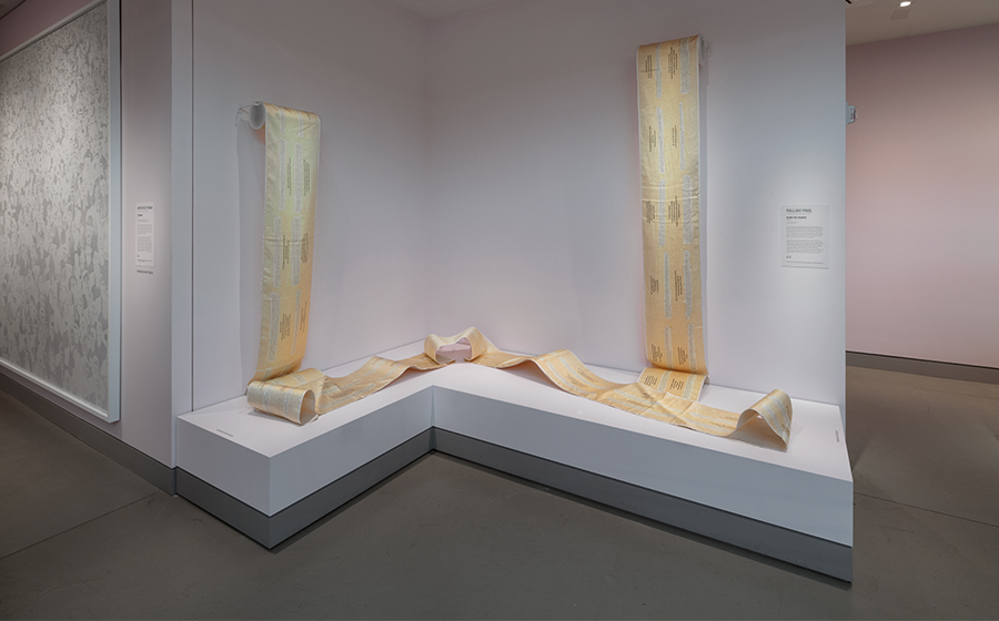 Pallavi Paul (b. 1986, New Delhi, India; lives and works in New Delhi); Burn the Diaries; 2014-2019; 110-foot digital print on silk; courtesy of the artist; installation photograph by David De Armas