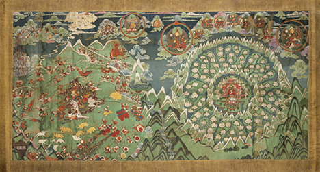Kingdom of Shambhala and the Final Battle; Mongolia; 19th century; pigments on cotton; 44 x 87 1/2 in.(111.8 x 222.3 cm); Musée des arts asiatiques-Guimet, Paris; MG 24416 (HAR 31352); photograph by Thierry Ollivier © RMN-Grand Palais/Art Resource, NY