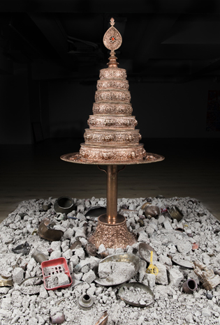 Tsherin Sherpa (b. 1968, Kathmandu, Nepal); Wish-fulfilling Tree (detail); 2016; bronze cast mandala, found objects, and rubble; Rubin Museum of Art; C2019.1.1a-j; photograph courtesy of Rossi & Rossi 