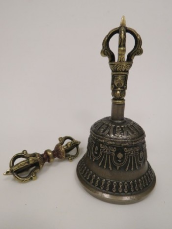 Five-Prong Bell & Dorje Set; probably Urga or Dolonor (Mongolia); ca. late 19th century; silver, metal (Li, five-metal compound); Rubin Museum of Art; gift of Phillip J. Rudko; C2014.7.4a-b