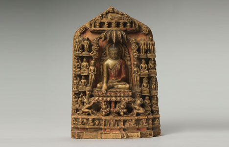 Major Events of the Buddha's Life; Northeastern India; 12th century; "Andagu" stone with pigments; Rubin Museum of Art; C2005.4.2 (HAR 65388)