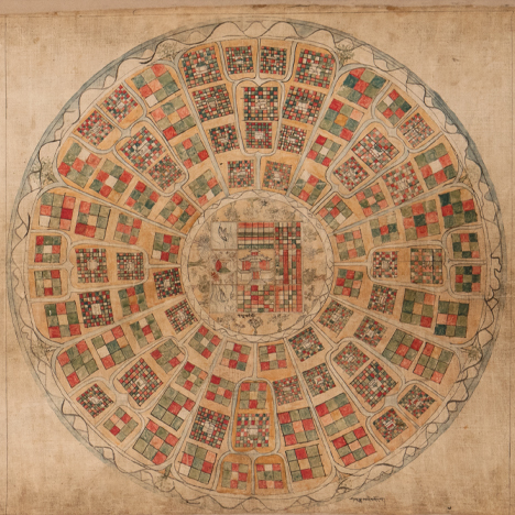 Kalachakra Cosmology Illustration; Tibet; 16th century; pigments on cloth; Rubin Museum of Art; C2009.9 (HAR 61200)