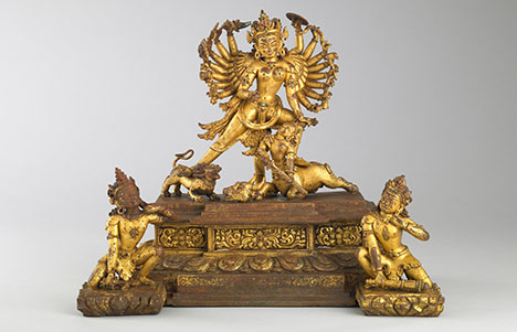 Durga Killing the Buffalo Demon (Durga Mahisasuramardini); Nepal; 12th–13th century; gilt copper alloy; Rubin Museum of Art; C2005.16.11 (HAR 65433)